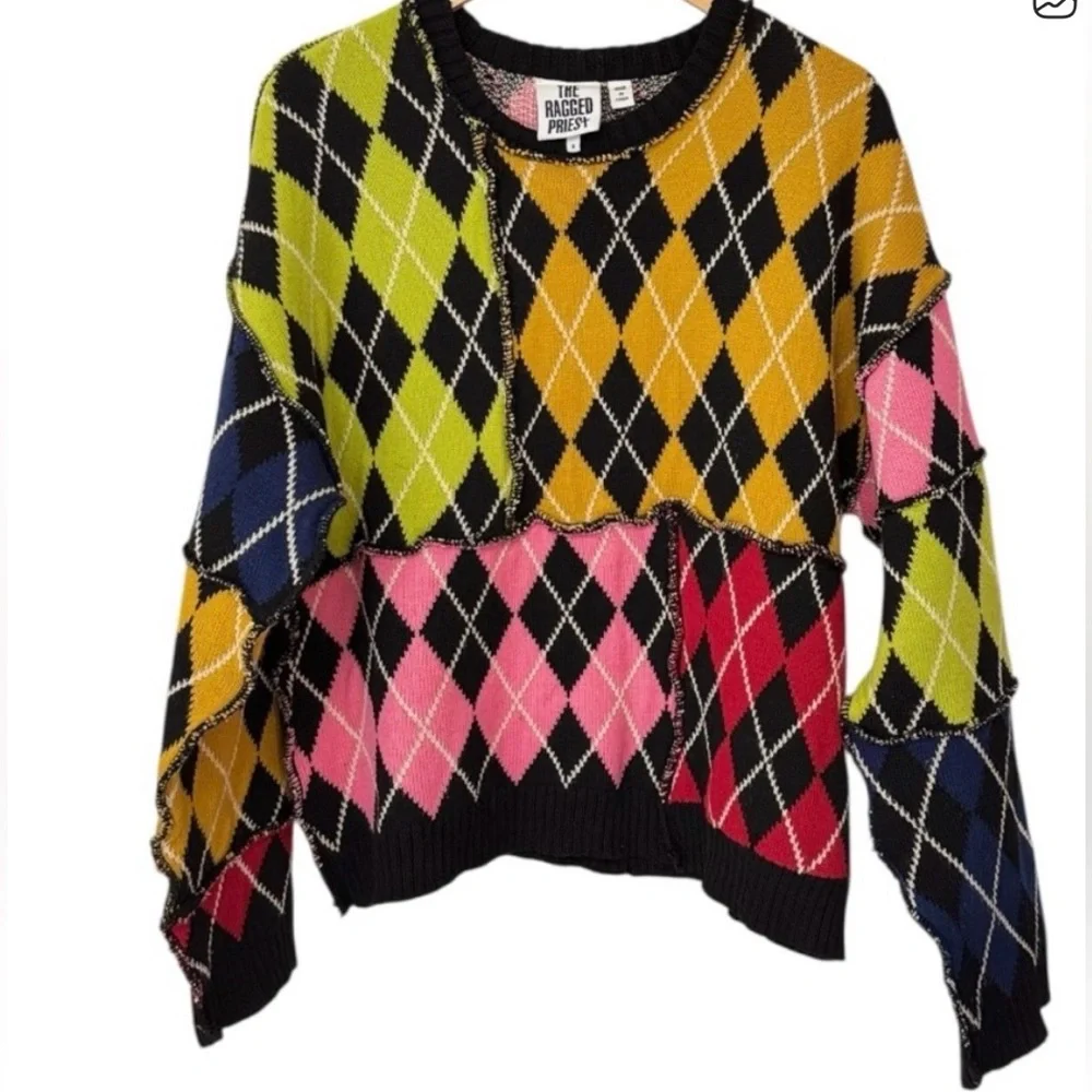 THE RAGGED PRIEST | The Fresher Knit Argyle Sweater, Size Small